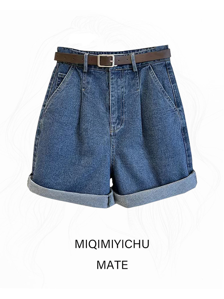 通勤高腰牛仔中裤卷边显瘦热裤夏