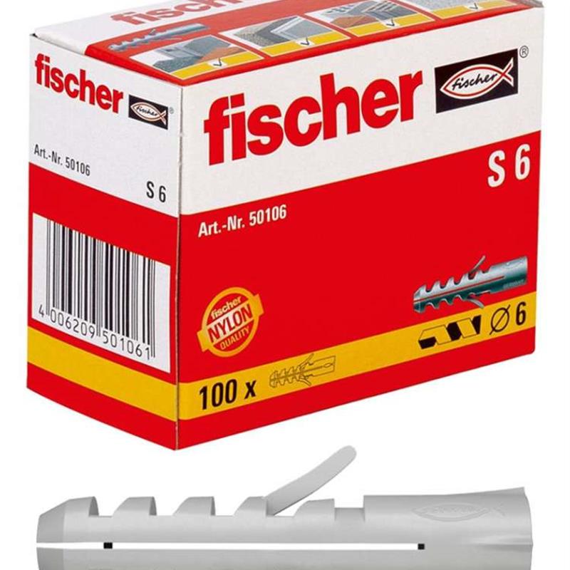 德国菲舍尔尼龙膨胀管地脚螺栓S膨胀螺钉塑料膨胀管6Mm8Mm10Mm