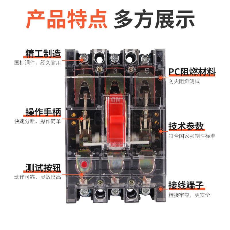 DZ15透明塑壳断路器100/390 40/290 40A63A100A空气开关2P3P100A