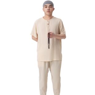 新款夏季僧服短袖绵绸睡衣男女款居士服禅修服出家人T恤纯棉短褂