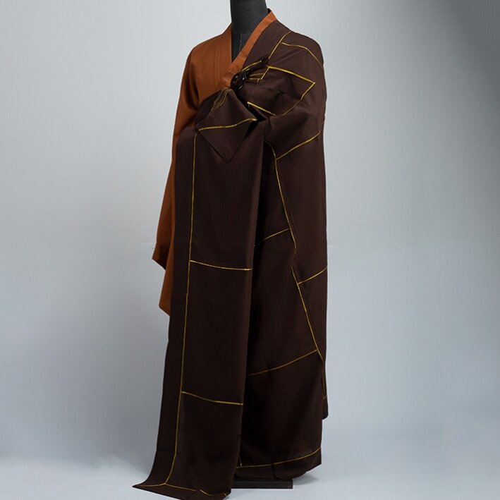 新款出家人袈裟僧衣金边法衣七忏衣红色和尚衣服男女五衣僧服唐僧