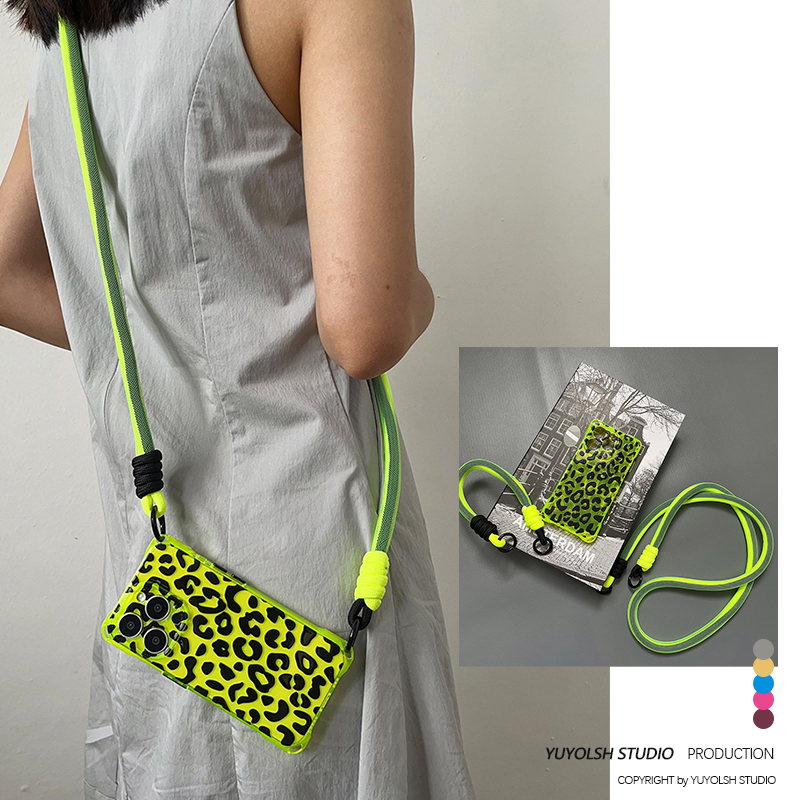 炫酷豹纹适用苹果手机壳斜挎手提