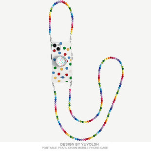 草间弥生-彩色艺术波点四角开孔镜面补妆手提16ProMax斜挎手机壳15ProMax全包软