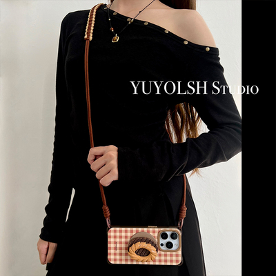 面包磁吸支架手机壳斜挎手提挂绳