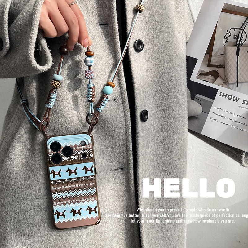 【蓝棕小马费尔岛】斜挎可调节挂绳适用于苹果17Pro手机壳马年v