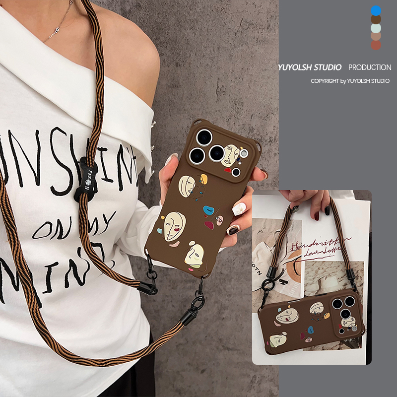 抽象艺术表情手机壳斜挎手提挂绳