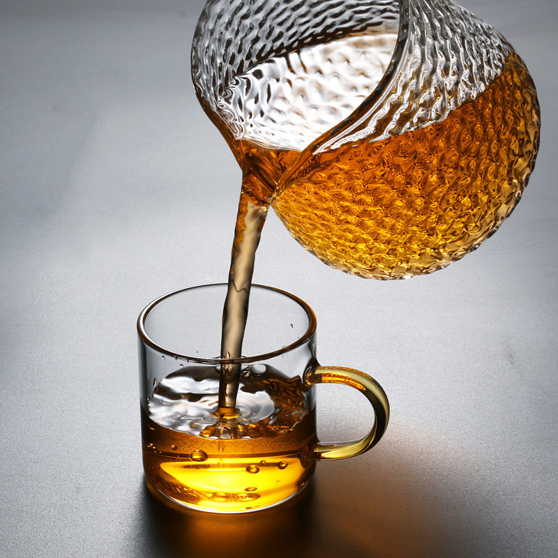 日式高硼硅玻璃公杯带茶漏锤纹公