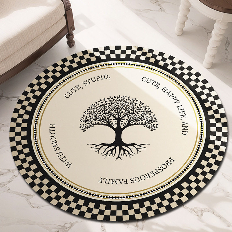 新中式圆形印花地毯高感转椅垫子地垫中国风客厅毯卧室脚垫,居家布艺,入户地垫,淘宝优惠券,粉丝福利购,淘宝优惠卷