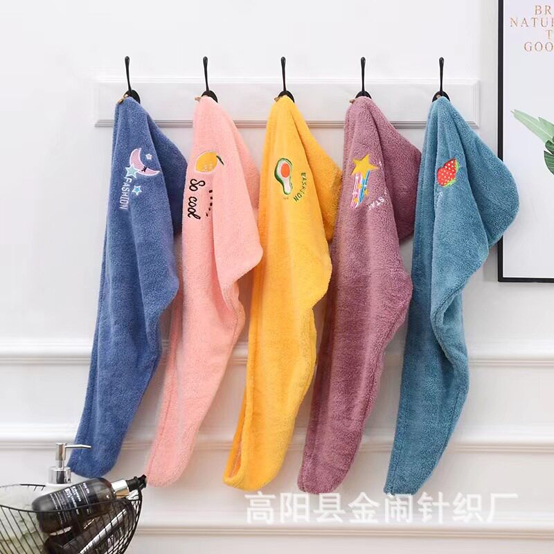珊瑚绒卡通刺绣干发帽女长发加厚吸水干发巾可爱浴帽擦头巾