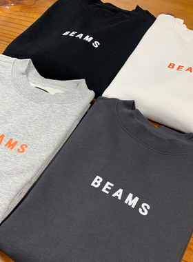 日系BEAMS EFFECT字母印花圆领卫衣男女宽松百搭重磅抓绒长袖上衣