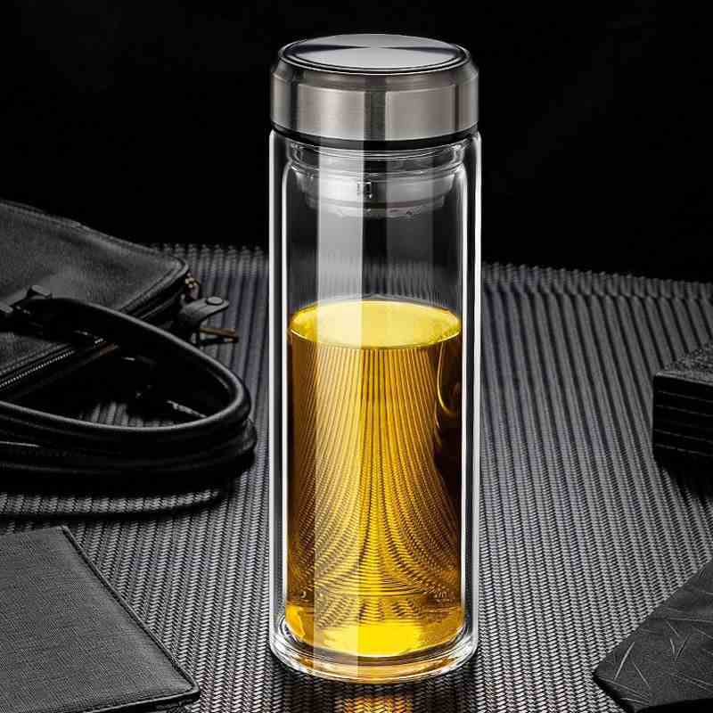渊之源大容量双层玻璃泡茶杯子200ml/550ml男女式水杯带盖微保温