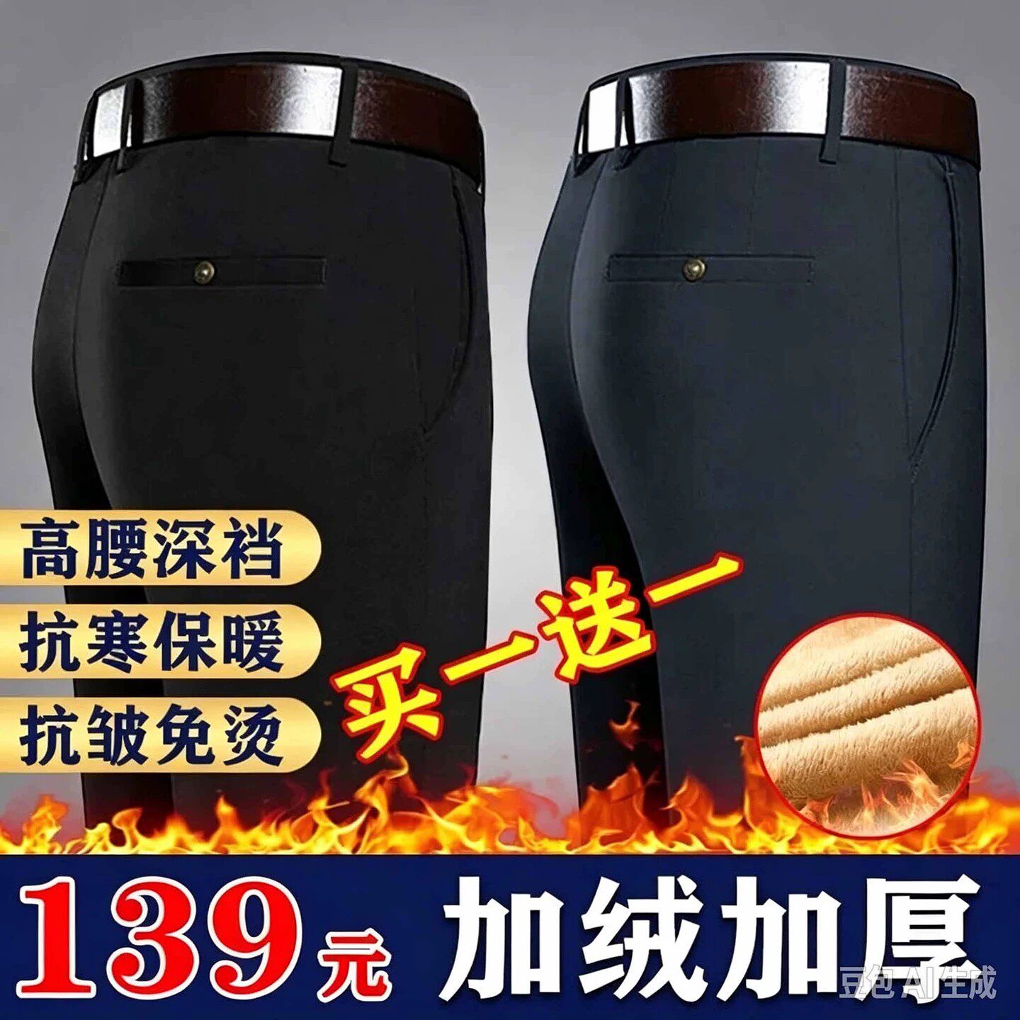 芸菲汇甄选好物男裤秋冬加绒加厚男士休闲西裤高腰深档直筒长裤子