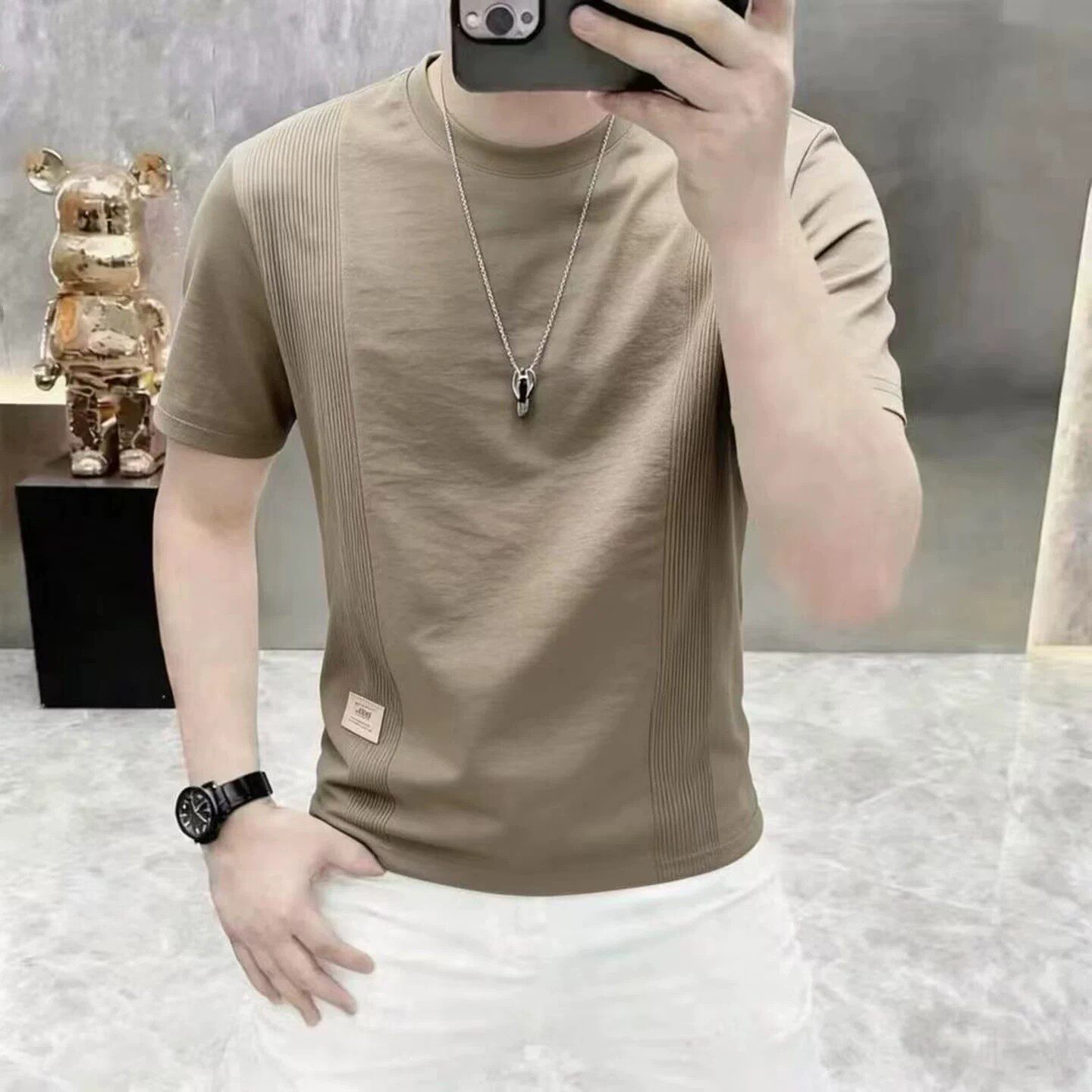 河南宏嫩商贸男装高档男士短袖T恤2026新款夏季棉麻薄款半袖上衣