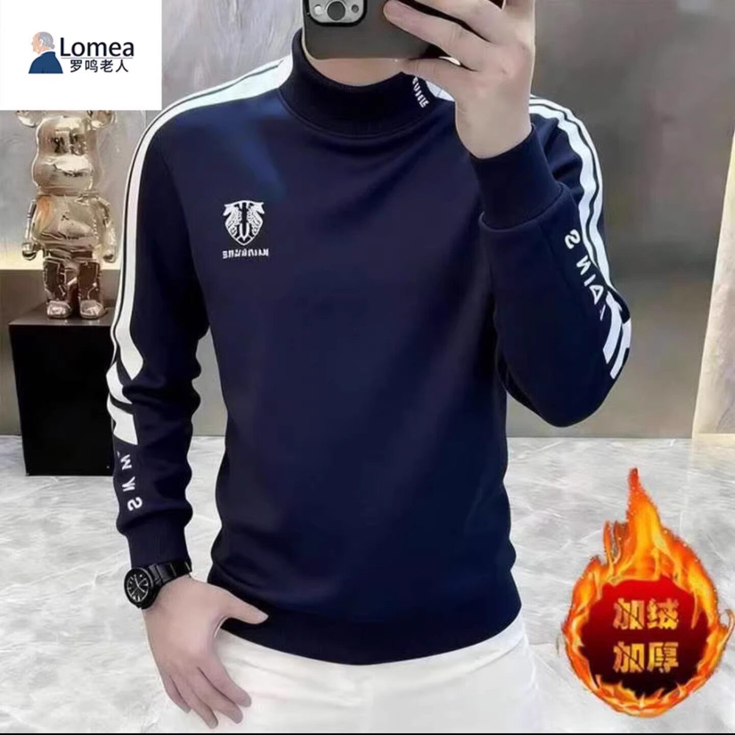 罗鸣老人品牌男装店男士2026冬新款设计感轻奢重工艺加绒长袖卫衣