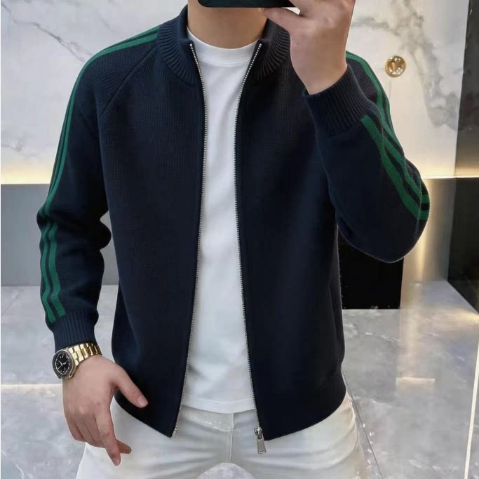 维乾男装高档男士立领拉链针织开衫秋季新款简欧时尚休闲毛衣外套