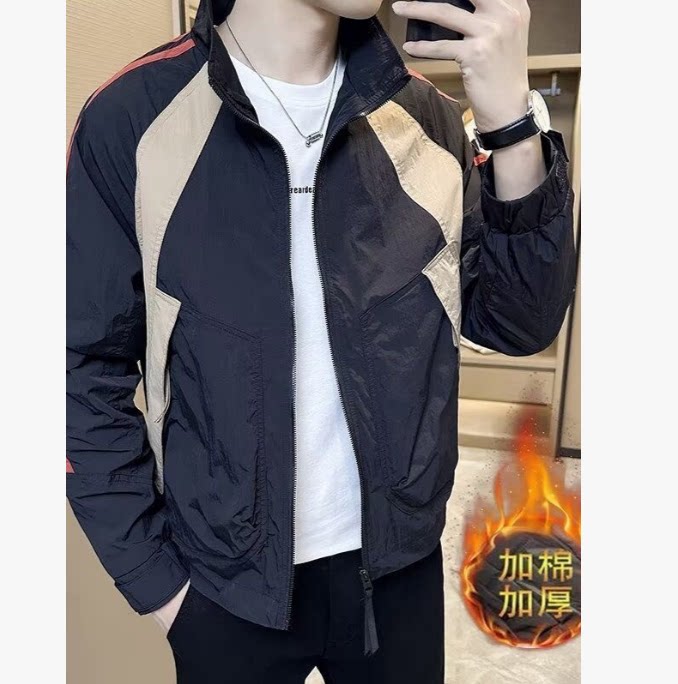 维乾男装美式春秋夹克男2026新款高级感潮流外套立领薄款拼接上衣