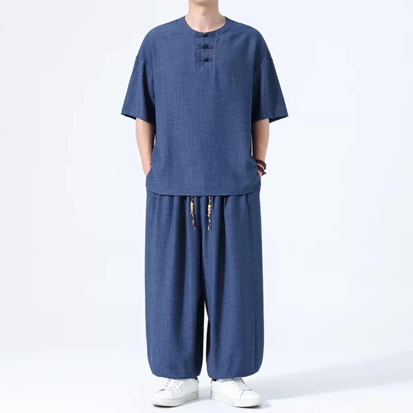 玟若服饰男装飞行员休闲套装新款中国风复古唐装男士新中式两件套
