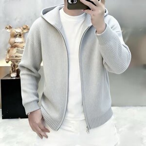 维乾优选好物男装高档轻奢秋季新款男士潮流商务休闲连帽针织开衫