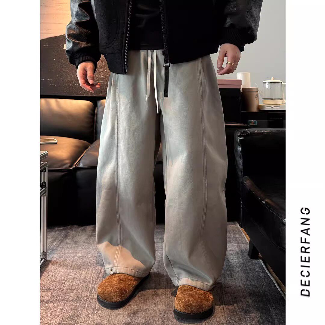 DF男装线上店美式复古水洗牛仔裤加厚冬季男士加绒长裤百搭休闲裤