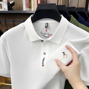 点击率高档男装2026夏季新款男士刺绣短袖T恤纯色商务休闲polo衫