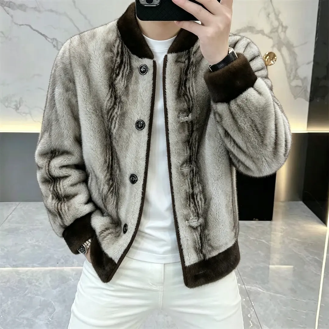 恒之智男装保暖男士秋冬季绒毛双面穿仿皮草外套皮毛一体立领夹克