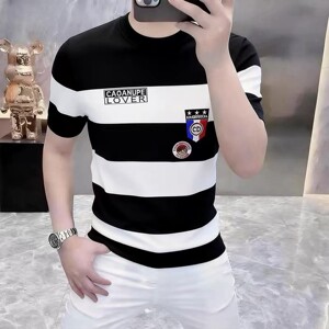 天骏百货男装专柜品质夏季男士冰丝肌肤理短袖时尚轻奢T恤上衣潮