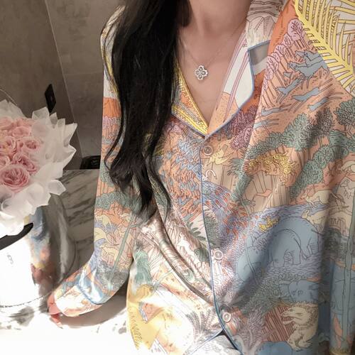 舒适冰丝长袖睡衣薄款家居服外穿