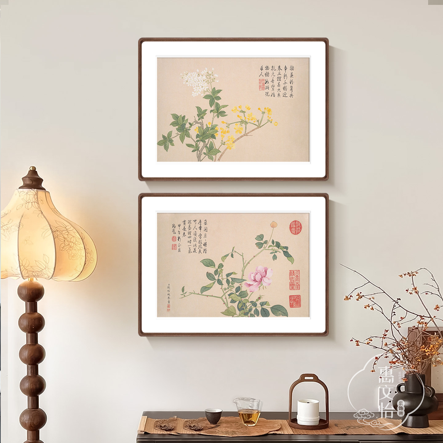 钱维城景敷四气冬景图工笔花卉古典装饰画 画雅致书房客厅饭厅挂
