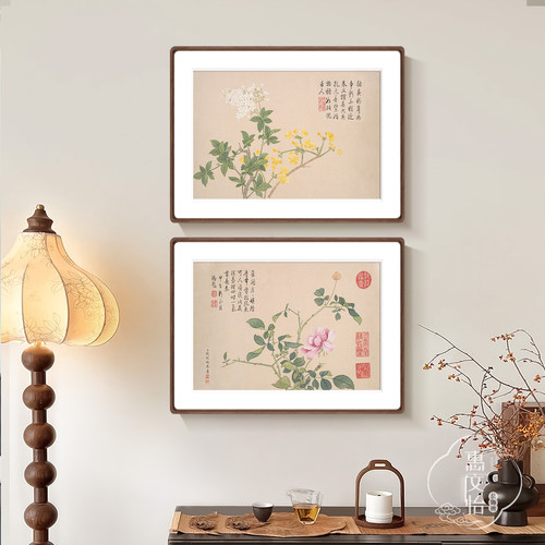 钱维城景敷四气冬景图工笔花卉古典装饰画 画雅致书房客厅饭厅挂