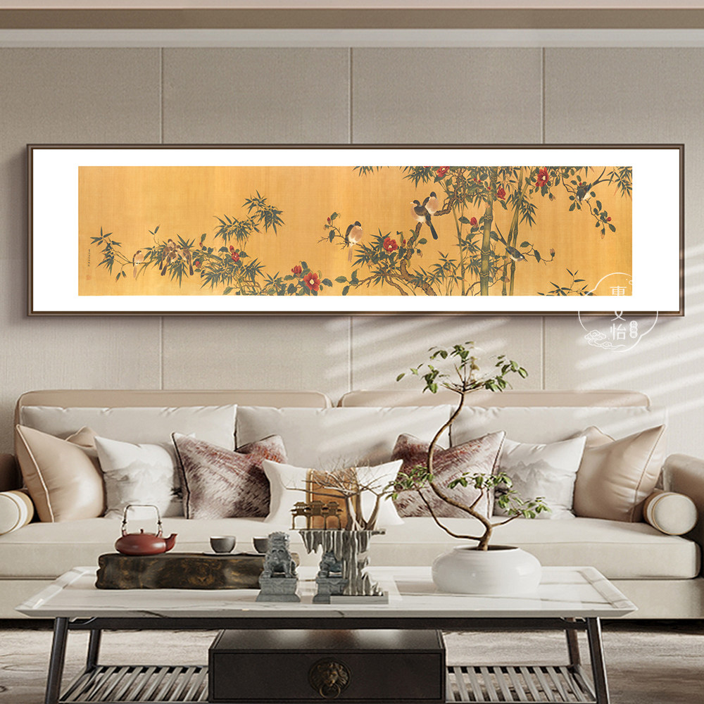 林椿《翠竹花鸟图》客厅床头茶室挂画新中式装饰画宋代美学工笔画