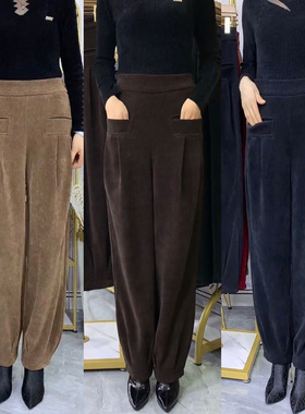 哈伦裤子雪尼尔灯笼裤高腰宽松Thick-fabric warm-haltered pants