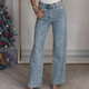 straight Women Jeans 女装 trousers 子辣妹长裤 leg 满钻牛仔裤