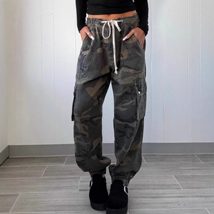 Retro loose camouflage work pants 美式复古宽松迷彩工装长裤潮