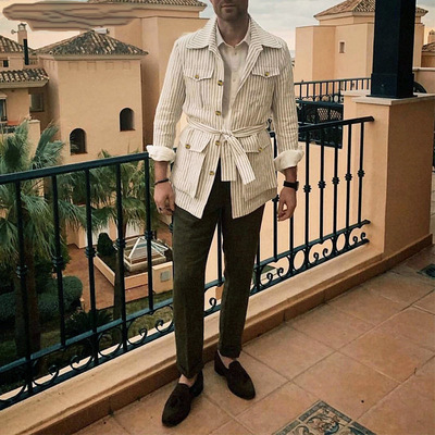 2023欧美爆款开衫条纹西装外套