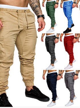 外贸口袋工装裤美式中腰休闲束脚裤Foreigntrade pocket overalls