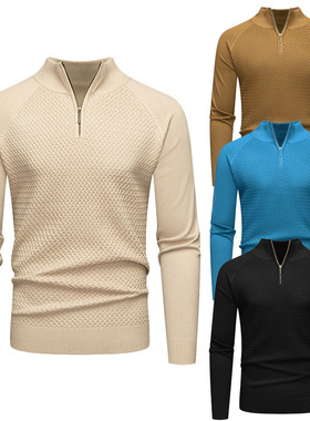 半拉链英伦套头针织衫商务男士立领毛衣Half-zip knitted sweater