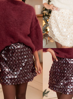 Party sequined halter dress派对晚会亮片A字短裙直筒高腰半身裙