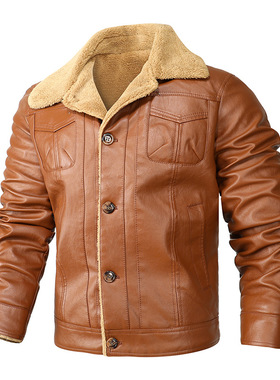 Men's velvet standup collar leather coat男士加绒立领皮衣外套