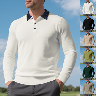 纯色休闲商务长袖 polo shirt美式 男 POLO衫 long Business sleeved