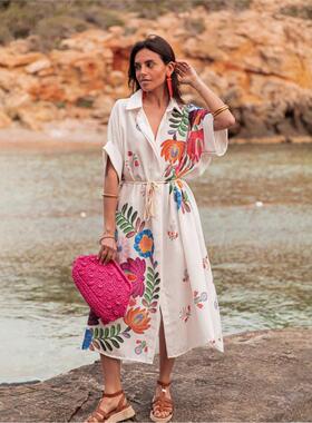 Beach dress vacation robe 印花宽松休闲沙滩连衣裙海边度假长袍
