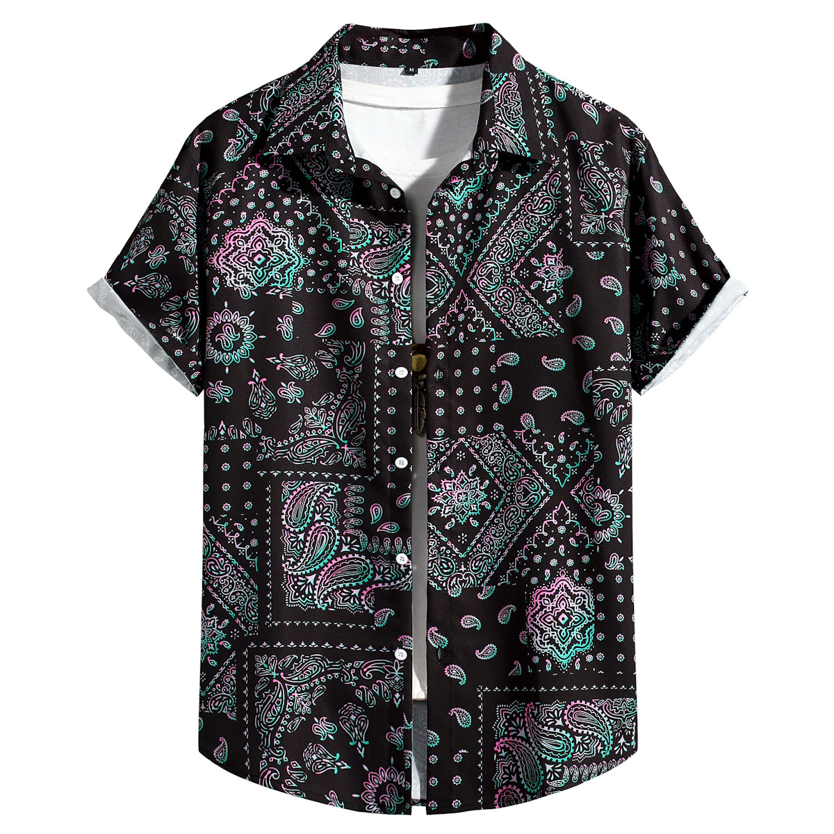 Black cashew nut print short-sleeved shirt黑色腰果花短袖衬衫-封面