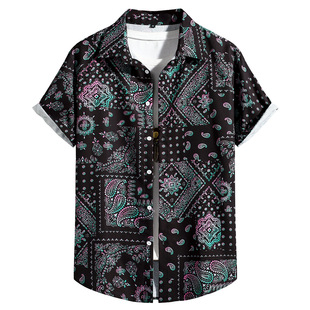 衬衫 sleeved print Black nut shirt黑色腰果花短袖 short cashew