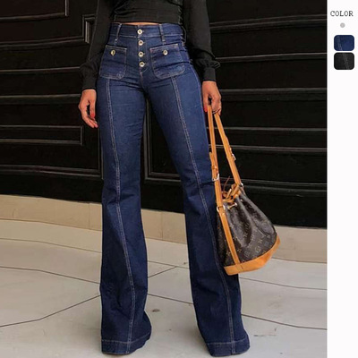 美式复古水洗牛仔弹力修身喇叭裤
