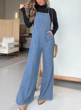Denim overalls and wide-leg jumpsuits 牛仔背带裤阔腿连体裤女