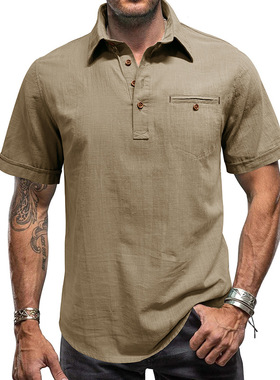 Short sleeve shirt cotton linen blouse商务短袖衬衣男棉麻上衣