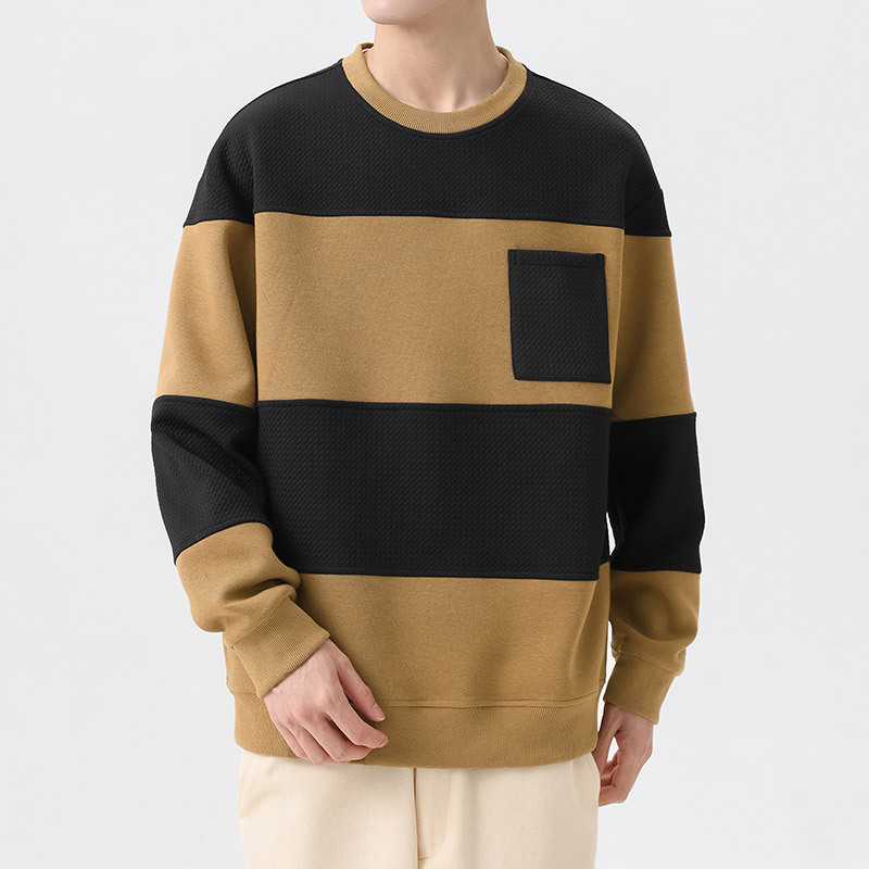 男士大码圆领卫衣胖男生拼接宽松套头上衣春秋加肥加大潮流长袖男