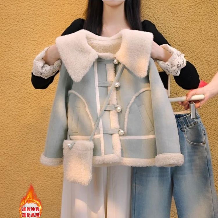 女童外套鹿皮绒复合仿兔毛超柔保暖外衣上衣2024冬装新款童装