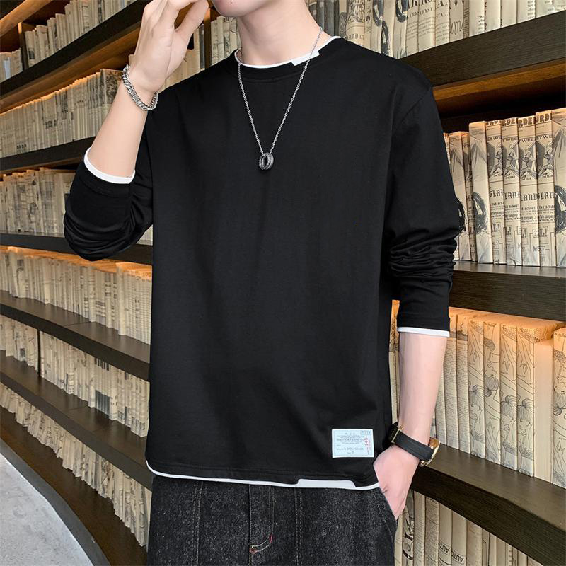 长袖t恤男款纯棉假两件