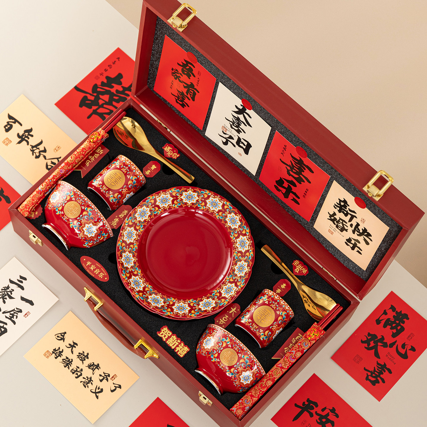 唐呈珐琅彩餐具结婚礼物送新人新娘高档新婚碗筷套装订婚礼品喜碗,节庆用品/礼品,创意礼盒/礼品套组,淘宝优惠券,粉丝福利购,淘宝优惠卷