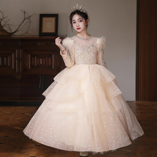 儿童高端礼服冬季长袖生日蓬蓬公主裙高端轻奢主持人钢琴演出礼服